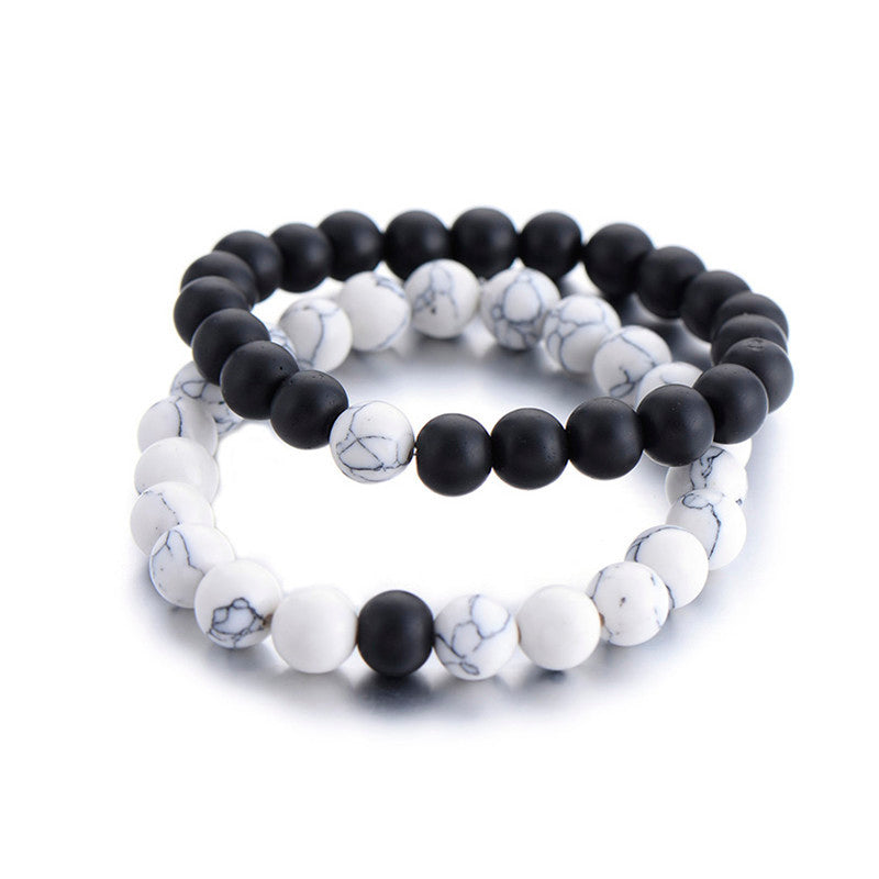 2Pcs/Set Couples Distance Bracelet Classic Natural Stone Yin and yang Beaded Bracelets for Men Women - AFRICAN SOUGOU