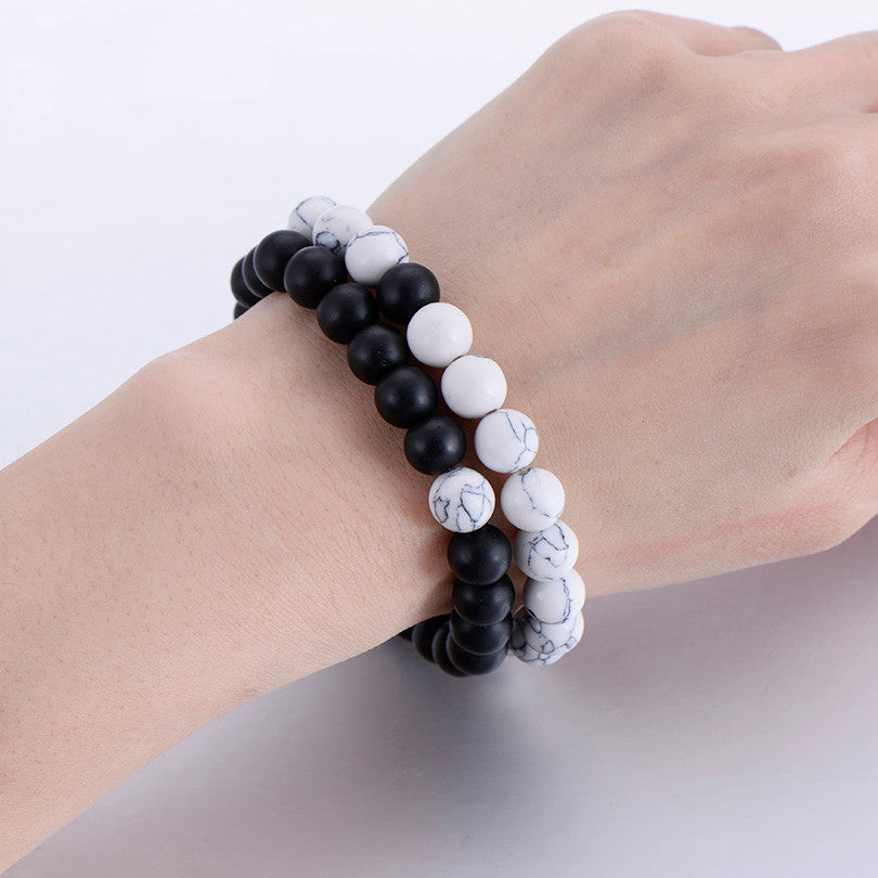 2Pcs/Set Couples Distance Bracelet Classic Natural Stone Yin and yang Beaded Bracelets for Men Women - AFRICAN SOUGOU
