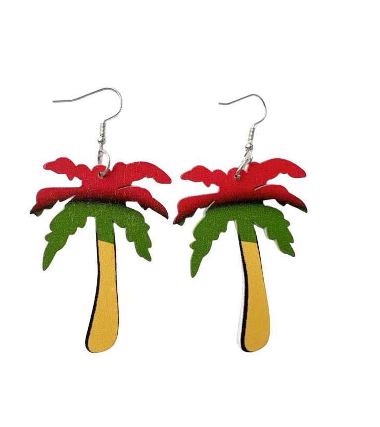 4 Pieces Women’s African Jewelry Multicolor Jamaican rasta earrings wood dangle earrings