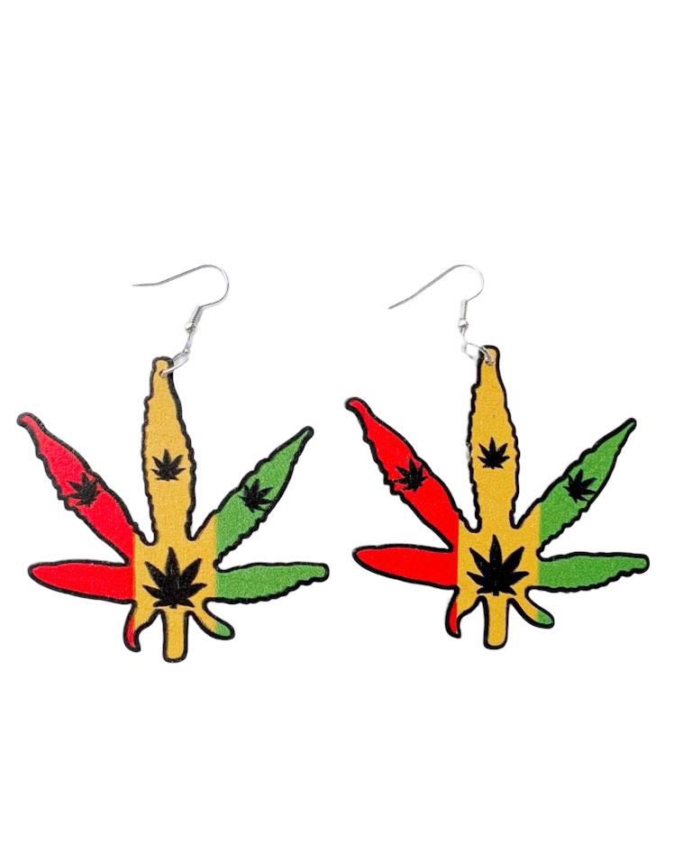 3 Pieces Marijuana leaf earrings-Rasta earrings- rasta woodenearrings- weed leaf earring-Jamaican earrings- marihuana leaf earrings- Rastafari earrigs- African earrings- multicolor wood dangle earrings