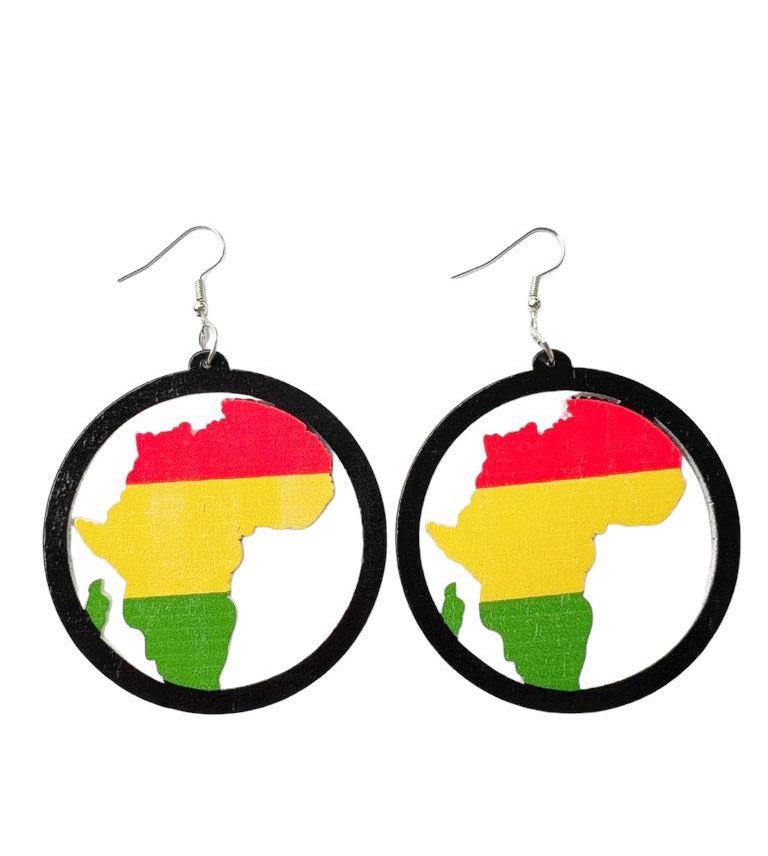4 Pieces Women’s African Jewelry Multicolor Jamaican rasta earrings wood dangle earrings