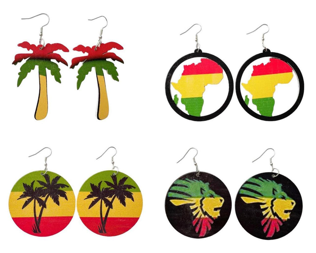 4 Pieces Women’s African Jewelry Multicolor Jamaican rasta earrings wood dangle earrings