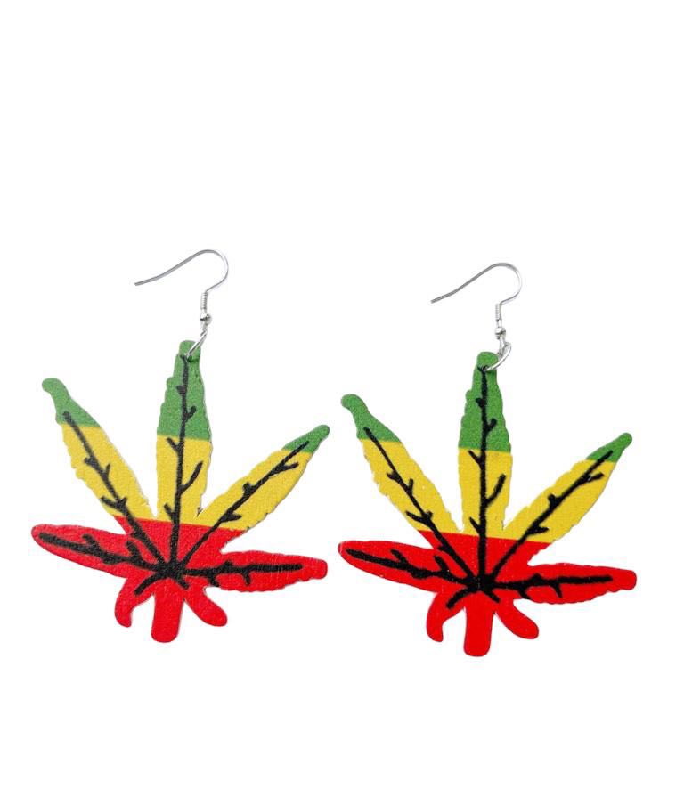 3 Pieces Marijuana leaf earrings-Rasta earrings- rasta woodenearrings- weed leaf earring-Jamaican earrings- marihuana leaf earrings- Rastafari earrigs- African earrings- multicolor wood dangle earrings