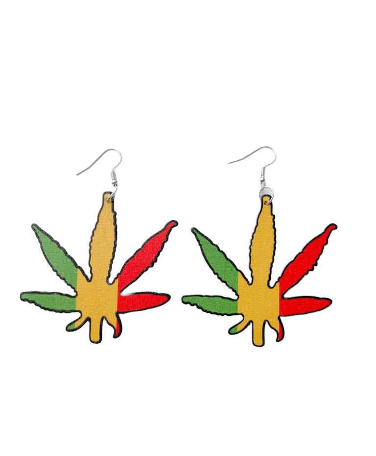 3 Pieces Marijuana leaf earrings-Rasta earrings- rasta woodenearrings- weed leaf earring-Jamaican earrings- marihuana leaf earrings- Rastafari earrigs- African earrings- multicolor wood dangle earrings