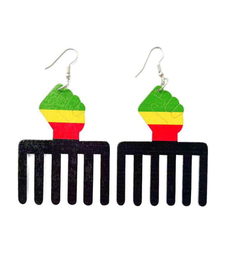 4 Pieces Women’s African Jewelry Multicolor Jamaican rasta earrings wood dangle earrings
