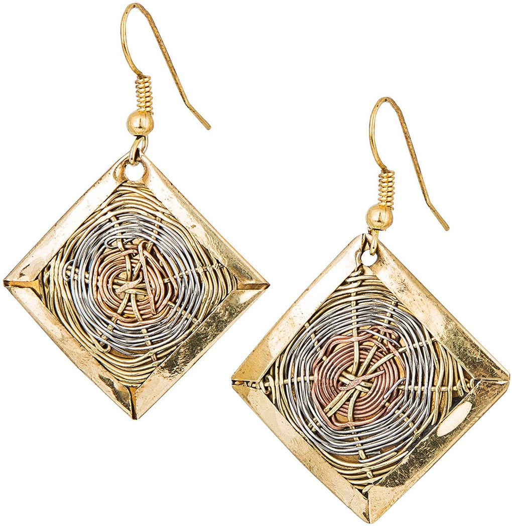 Handmade 3 Toned Basket Weave Earrings || African Sougou Collection
