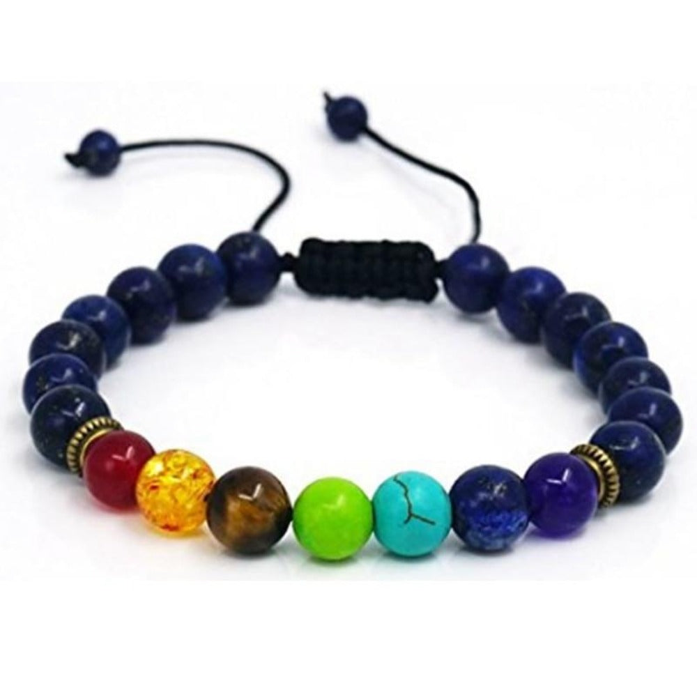 Men Women 8mm Lava Rock 7 Chakras Aromatherapy Essential Oil Diffuser Bracelet Braided Rope Natural Stone Yoga Beads Bracelet// African Sougou Collection - AFRICAN SOUGOU