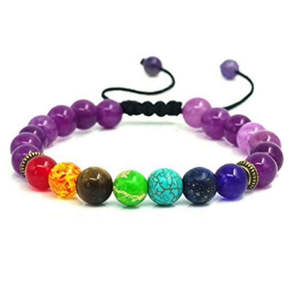 Men Women 8mm Lava Rock 7 Chakras Aromatherapy Essential Oil Diffuser Bracelet Braided Rope Natural Stone Yoga Beads Bracelet// African Sougou Collection - AFRICAN SOUGOU