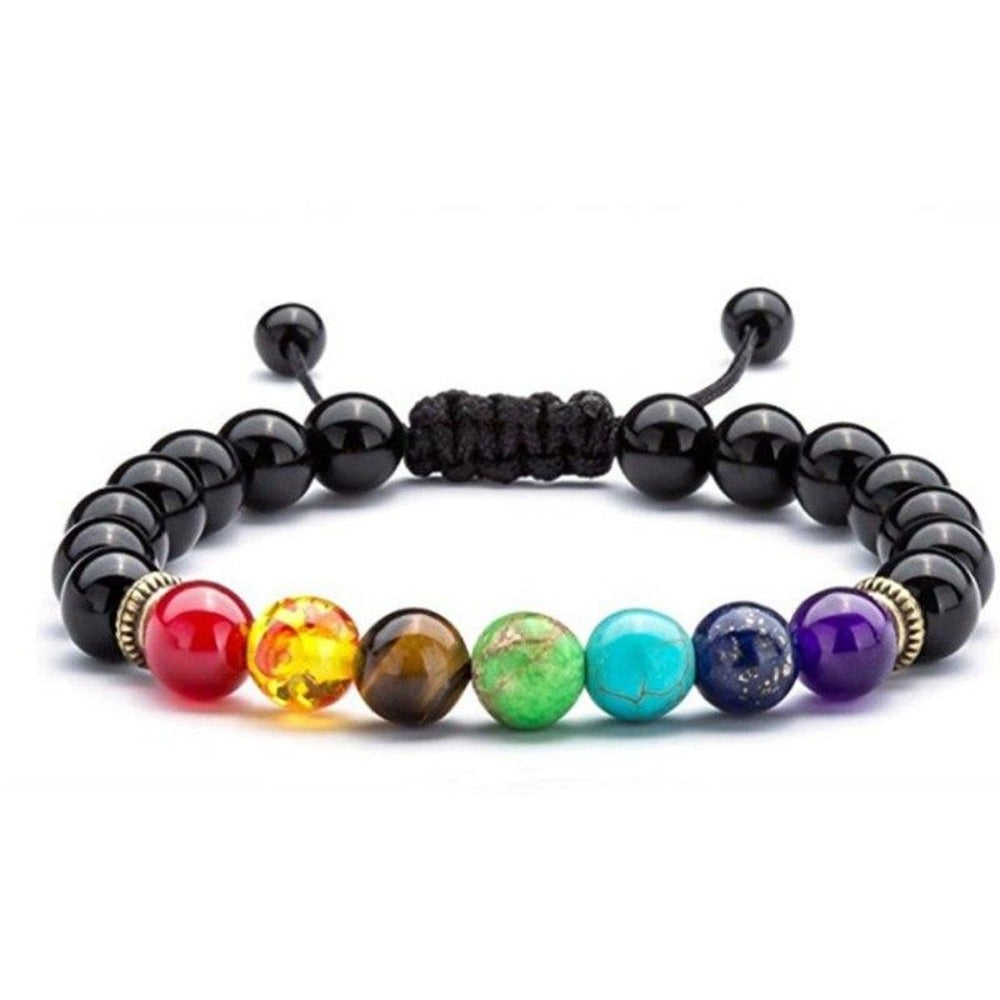 Men Women 8mm Lava Rock 7 Chakras Aromatherapy Essential Oil Diffuser Bracelet Braided Rope Natural Stone Yoga Beads Bracelet// African Sougou Collection - AFRICAN SOUGOU