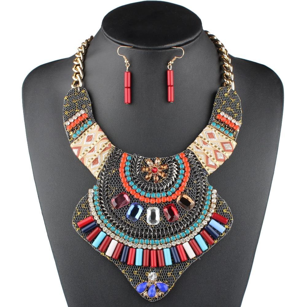 Crystal Bohemian Necklace and Earrings - AFRICAN SOUGOU