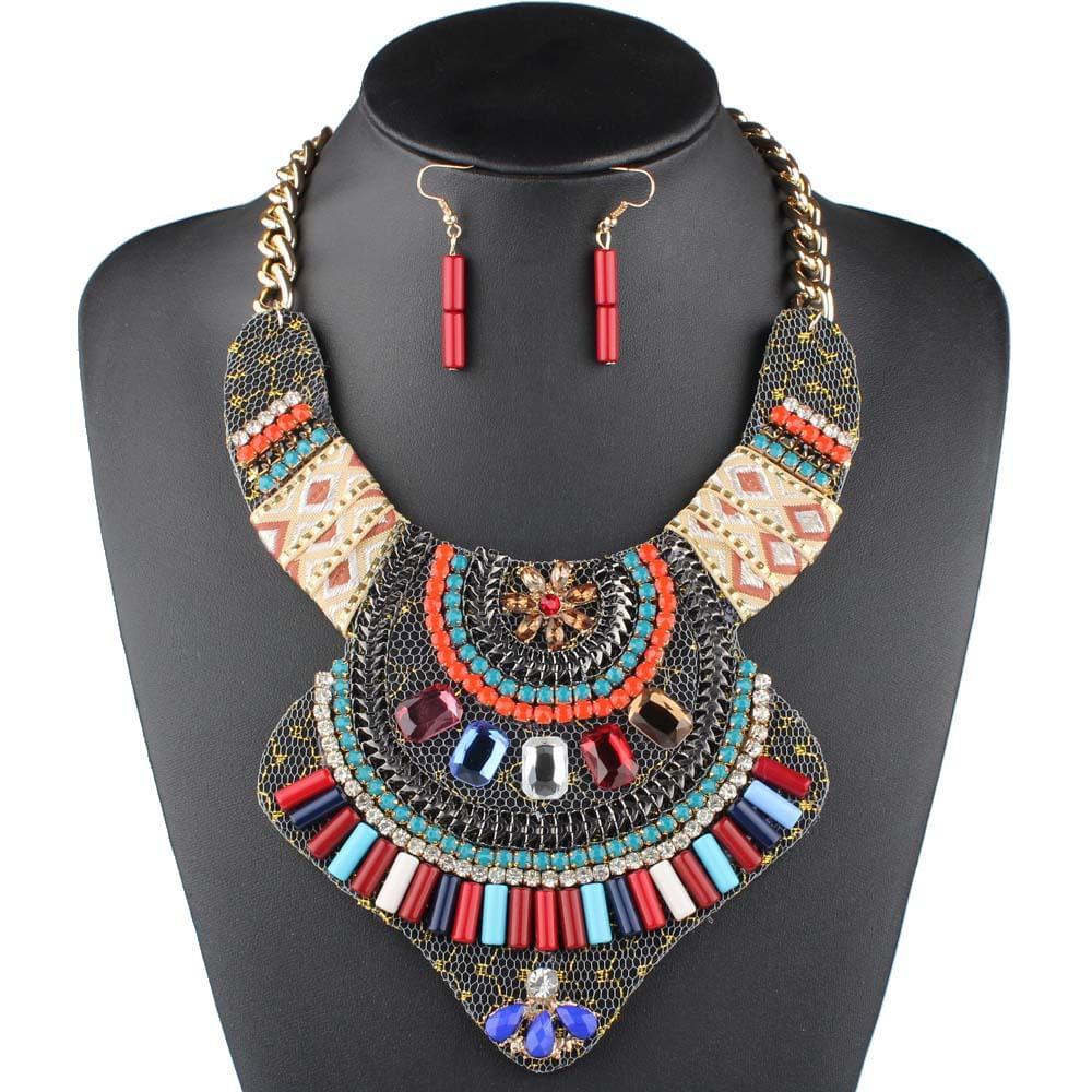 Crystal Bohemian Necklace and Earrings - AFRICAN SOUGOU
