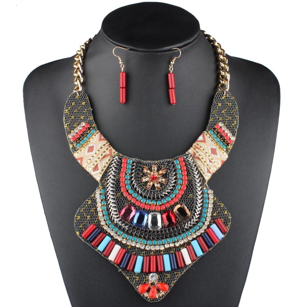 Crystal Bohemian Necklace and Earrings - AFRICAN SOUGOU