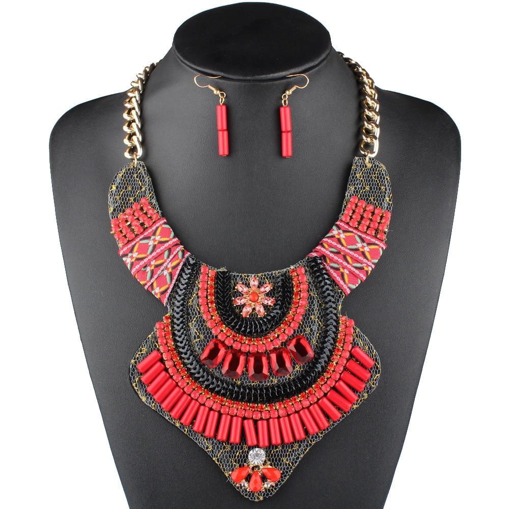 Crystal Bohemian Necklace and Earrings - AFRICAN SOUGOU