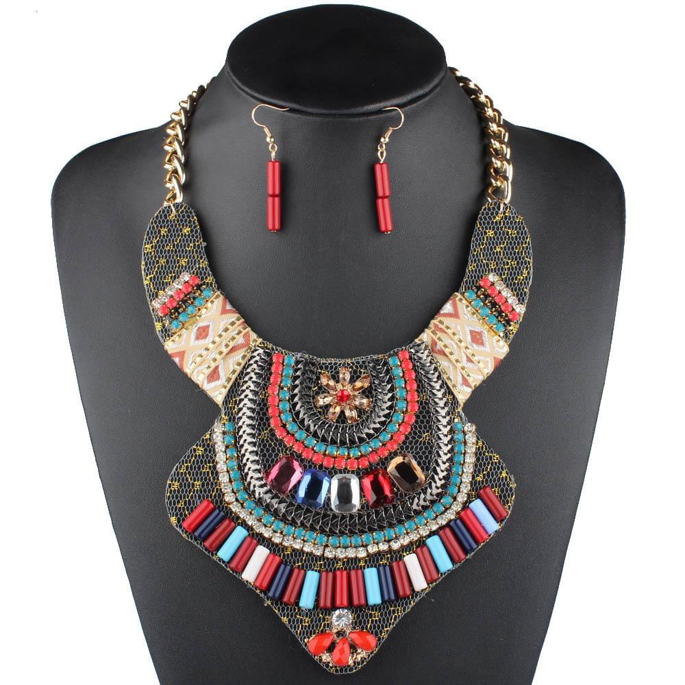 Crystal Bohemian Necklace and Earrings - AFRICAN SOUGOU