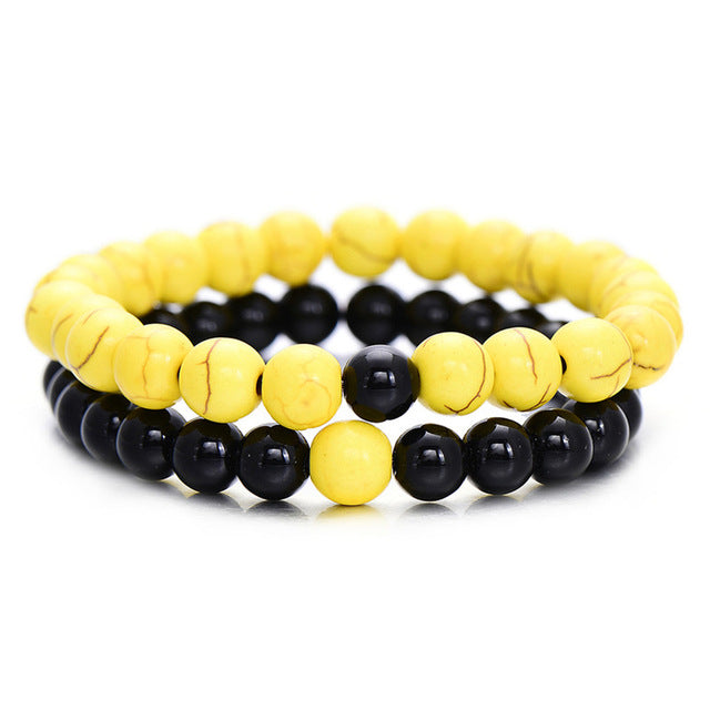 2Pcs/Set Couples Distance Bracelet Classic Natural Stone Yin and yang Beaded Bracelets for Men Women - AFRICAN SOUGOU