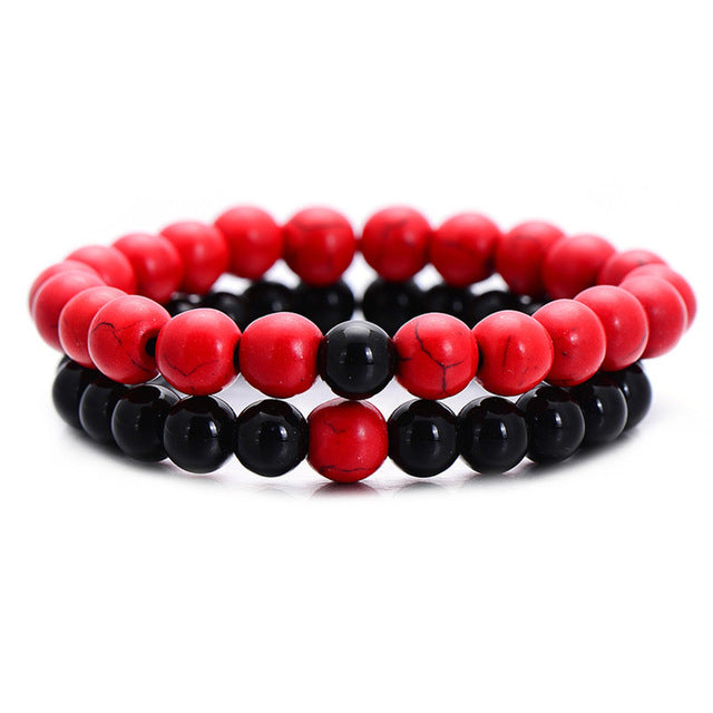 2Pcs/Set Couples Distance Bracelet Classic Natural Stone Yin and yang Beaded Bracelets for Men Women - AFRICAN SOUGOU