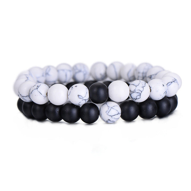 2Pcs/Set Couples Distance Bracelet Classic Natural Stone Yin and yang Beaded Bracelets for Men Women - AFRICAN SOUGOU