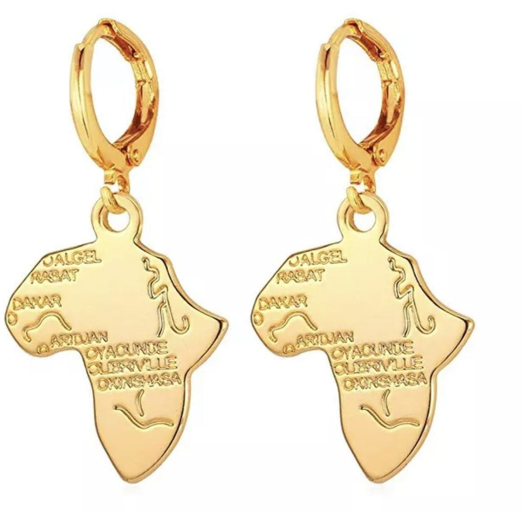 Map Gold Earrings - AFRICAN SOUGOU