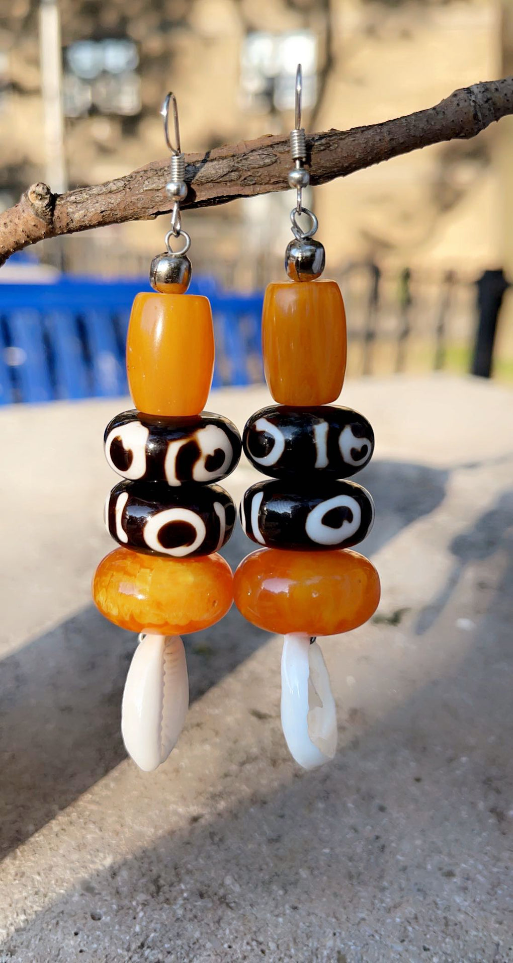 African inspired Batik bone bead earrings, Ethnic dangle Bead Earrings // African Sougou Collection
