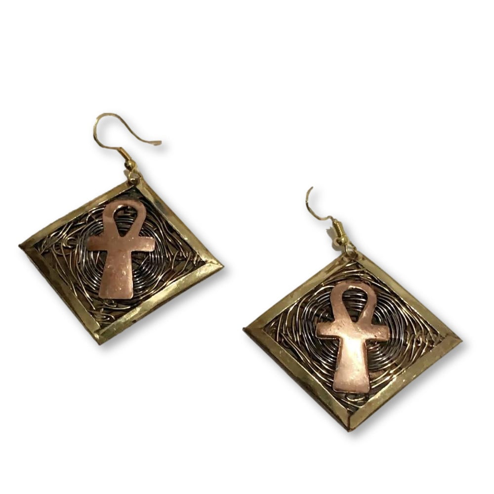 Handmade 3 Toned cross Basket Weave Earrings - AFRICAN SOUGOU