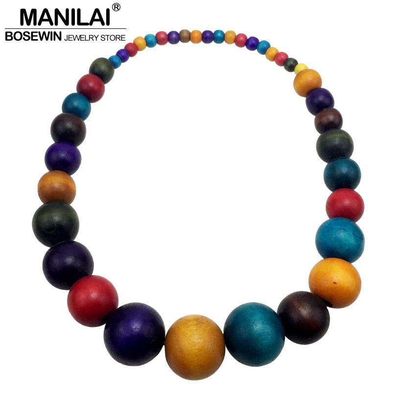 MANILAI Fashion Bohemia Colorful Unique Wood Beads Exaggerated Necklace For Women Statement Necklace Jewelry 2019 Accessories - AFRICAN SOUGOU