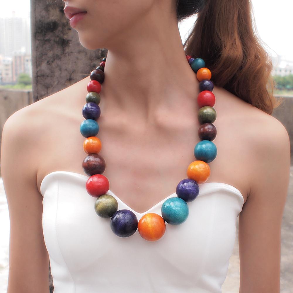 MANILAI Fashion Bohemia Colorful Unique Wood Beads Exaggerated Necklace For Women Statement Necklace Jewelry 2019 Accessories - AFRICAN SOUGOU