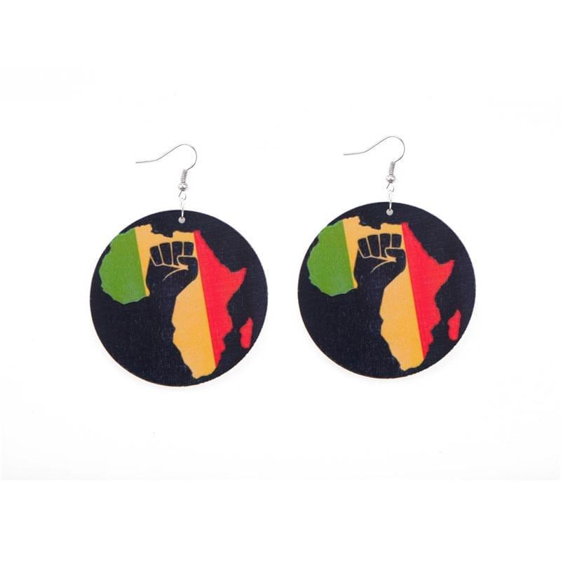 Natural Painted Africa Map Earrings - AFRICAN SOUGOU
