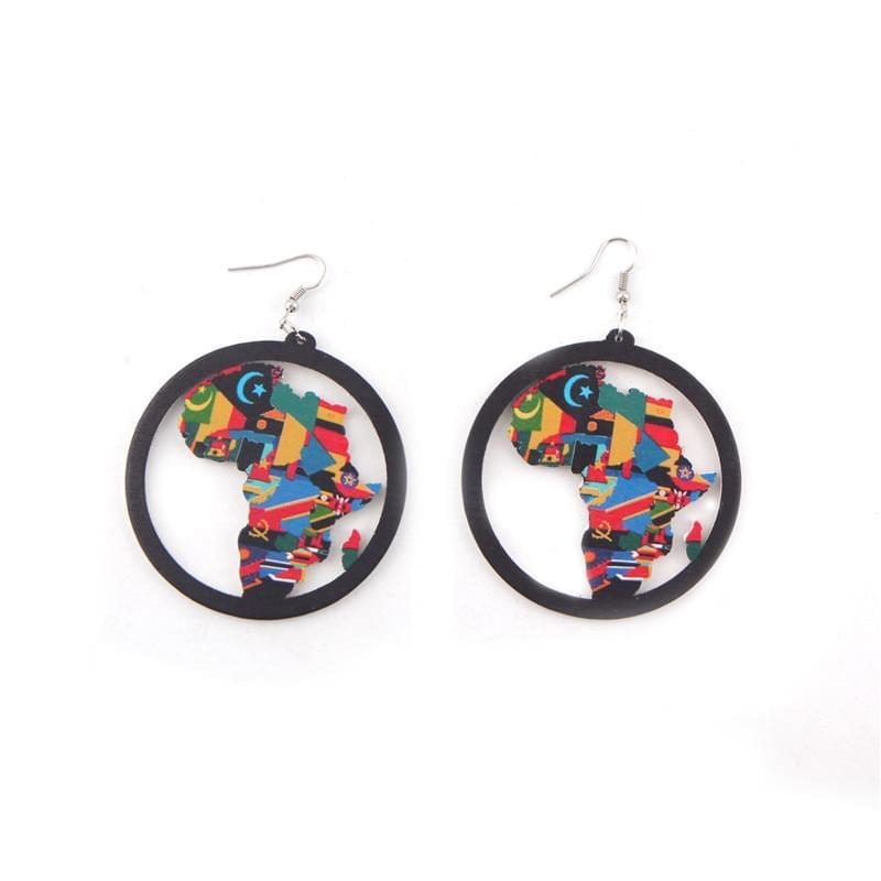 Natural Painted Africa Map Earrings - AFRICAN SOUGOU