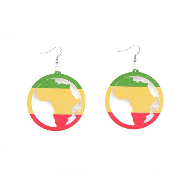 Natural Painted Africa Map Earrings - AFRICAN SOUGOU