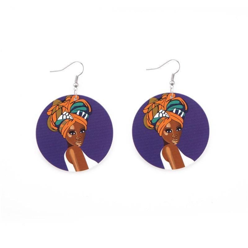 Natural Painted Africa Map Earrings - AFRICAN SOUGOU