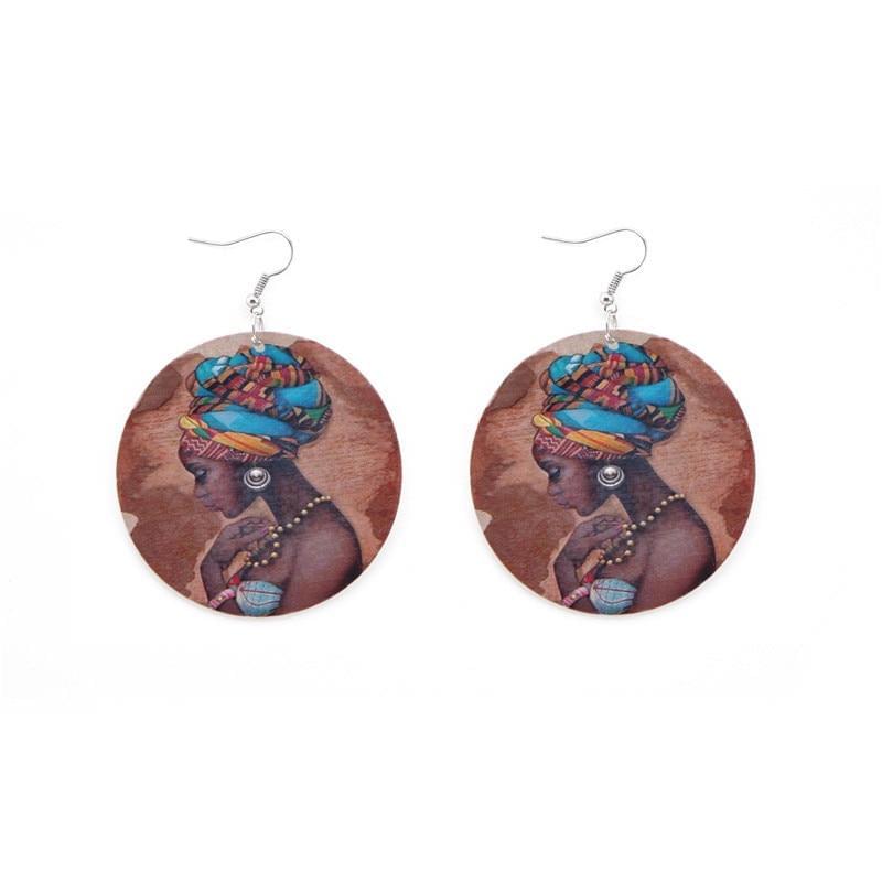 Natural Painted Africa Map Earrings - AFRICAN SOUGOU