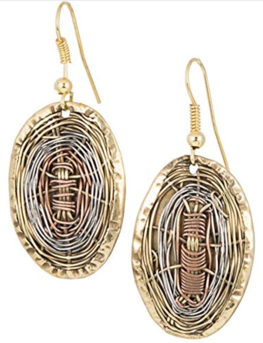 Handmade 3 Toned Basket Weave Earrings || African Sougou Collection